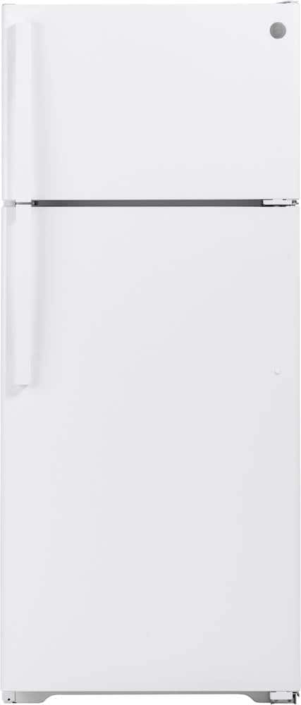 GE - 17.5 Cu. Ft. Top-Freezer Refrigerator with Edge-to-Edge Glass Shelves - White - Front_Zoom
