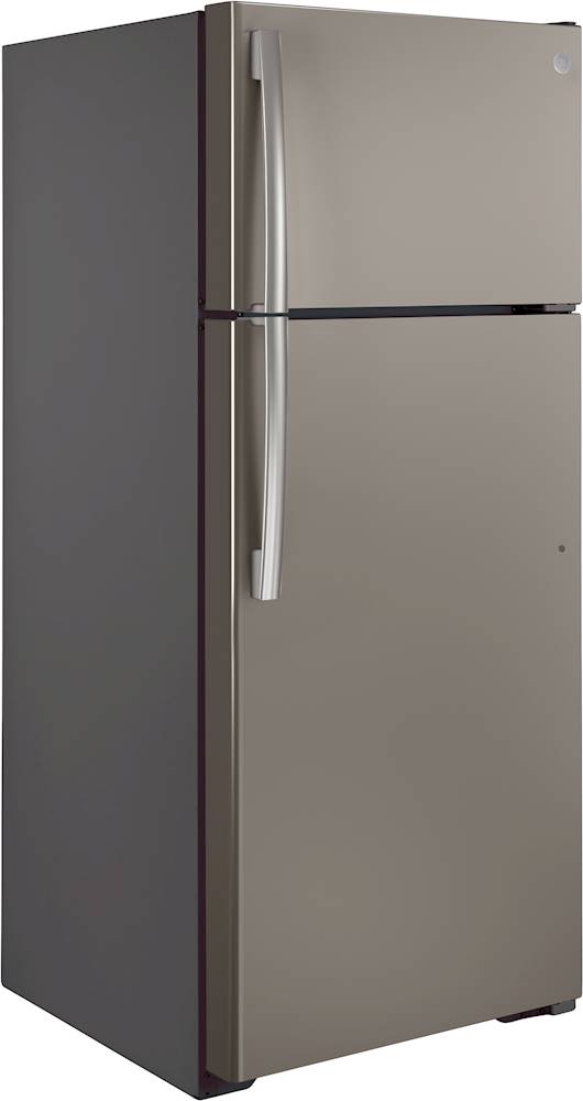 Angle View: GE - 17.5 Cu. Ft. Top-Freezer Refrigerator - Slate