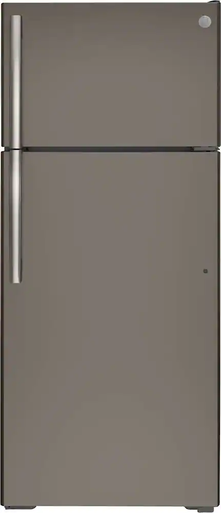 GE - 17.5 Cu. Ft. Top-Freezer Refrigerator with Edge-to-Edge Glass Shelves - Slate
