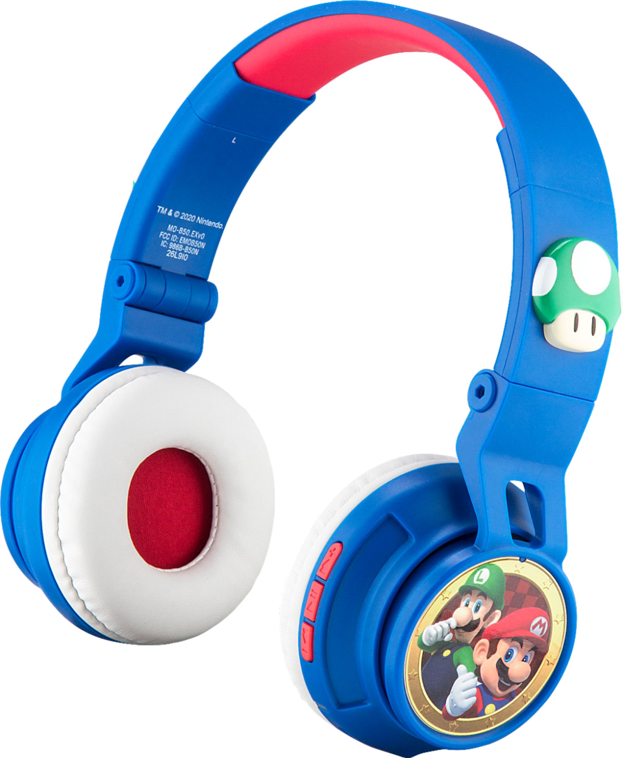 Left View: Super Mario Bluetooth Headphones for Kids