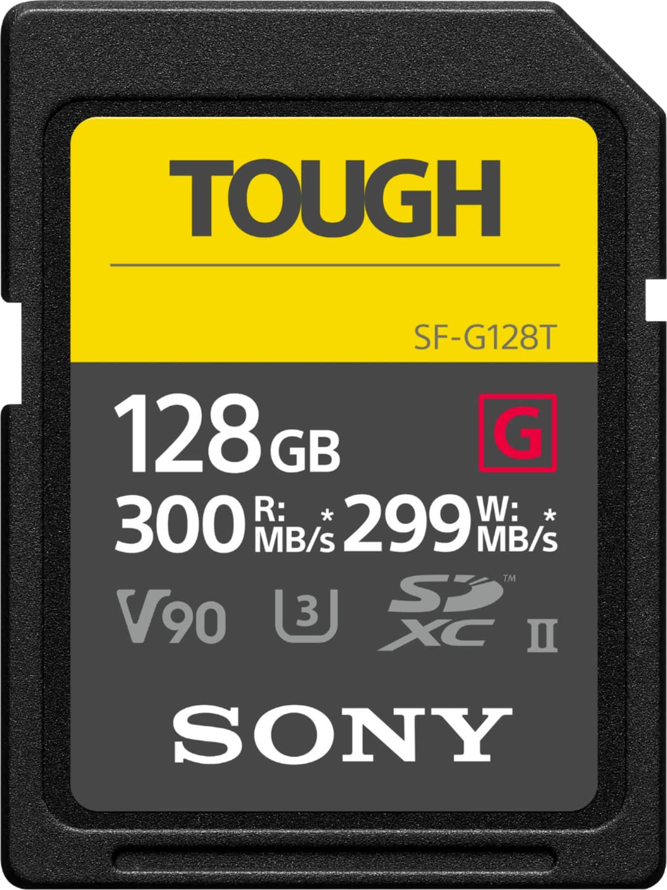 Front. Sony - SFG128T/T1 128GB SDXC UHS-II TOUGH G Series Memory Card - Black.