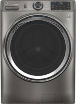 GE - 4.8 Cu. Ft. High-Efficiency Stackable Smart Front Load Washer with Microban - Satin Nickel - Front_Standard