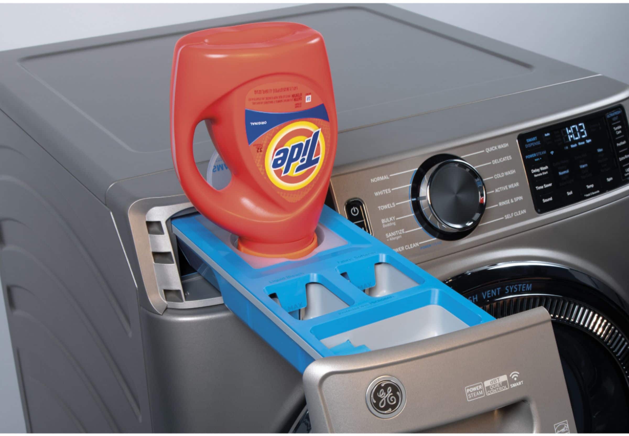 Alt View 13. GE - 4.8 Cu Ft High-Efficiency Stackable Smart Front Load Washer w/UltraFresh Vent, Microban Antimicrobial & SmartDispense - Satin Nickel.