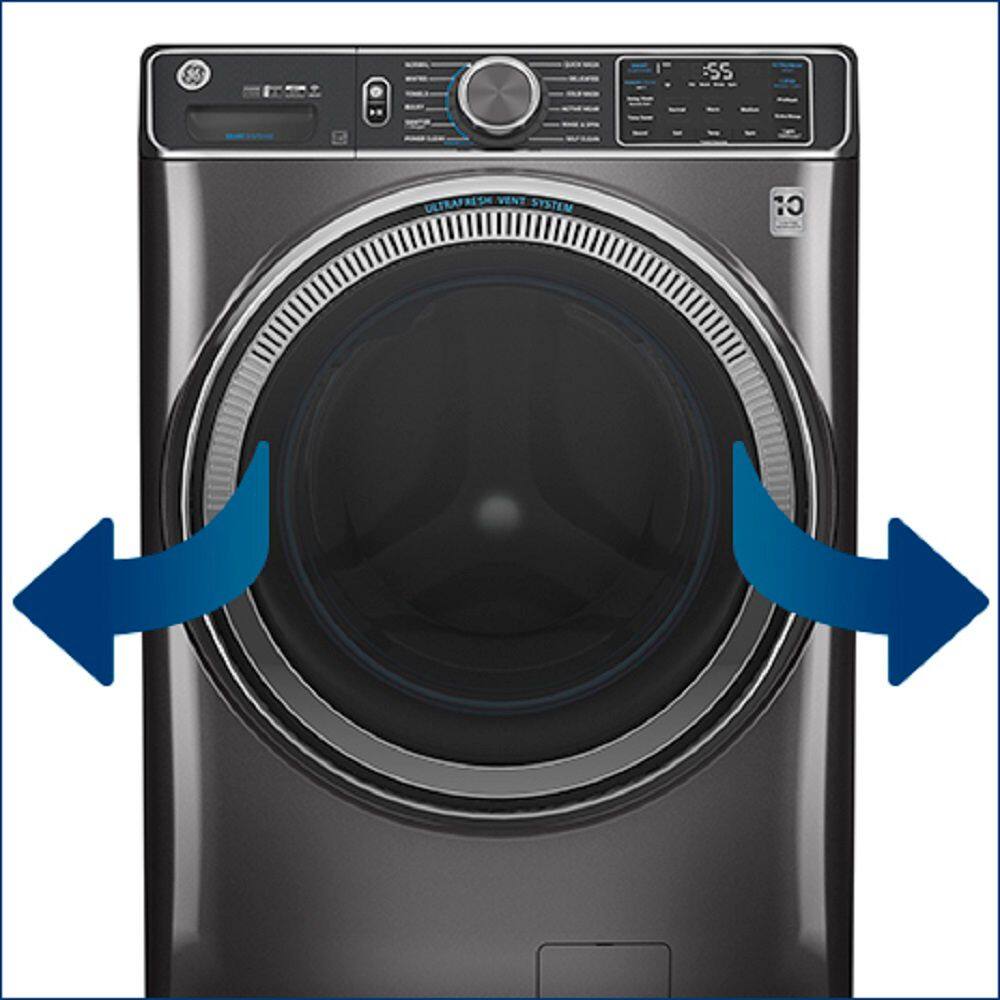 Alt View 19. GE - 4.8 Cu Ft High-Efficiency Stackable Smart Front Load Washer w/UltraFresh Vent, Microban Antimicrobial & SmartDispense - Satin Nickel.
