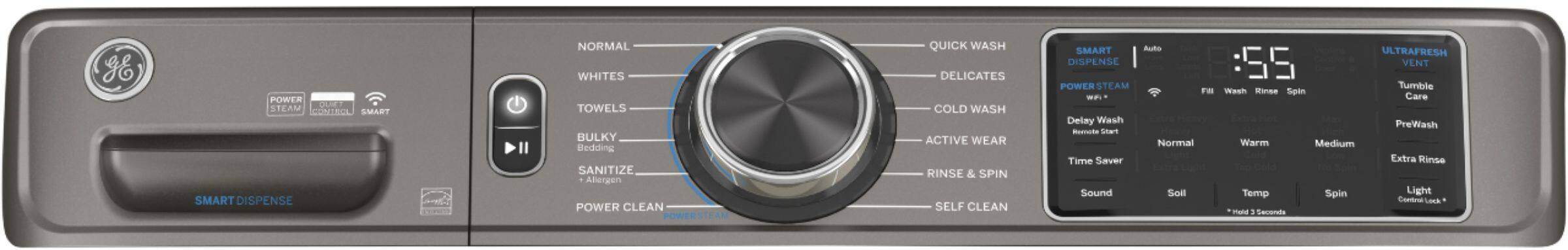 Alt View 1. GE - 4.8 Cu Ft High-Efficiency Stackable Smart Front Load Washer w/UltraFresh Vent, Microban Antimicrobial & SmartDispense - Satin Nickel.