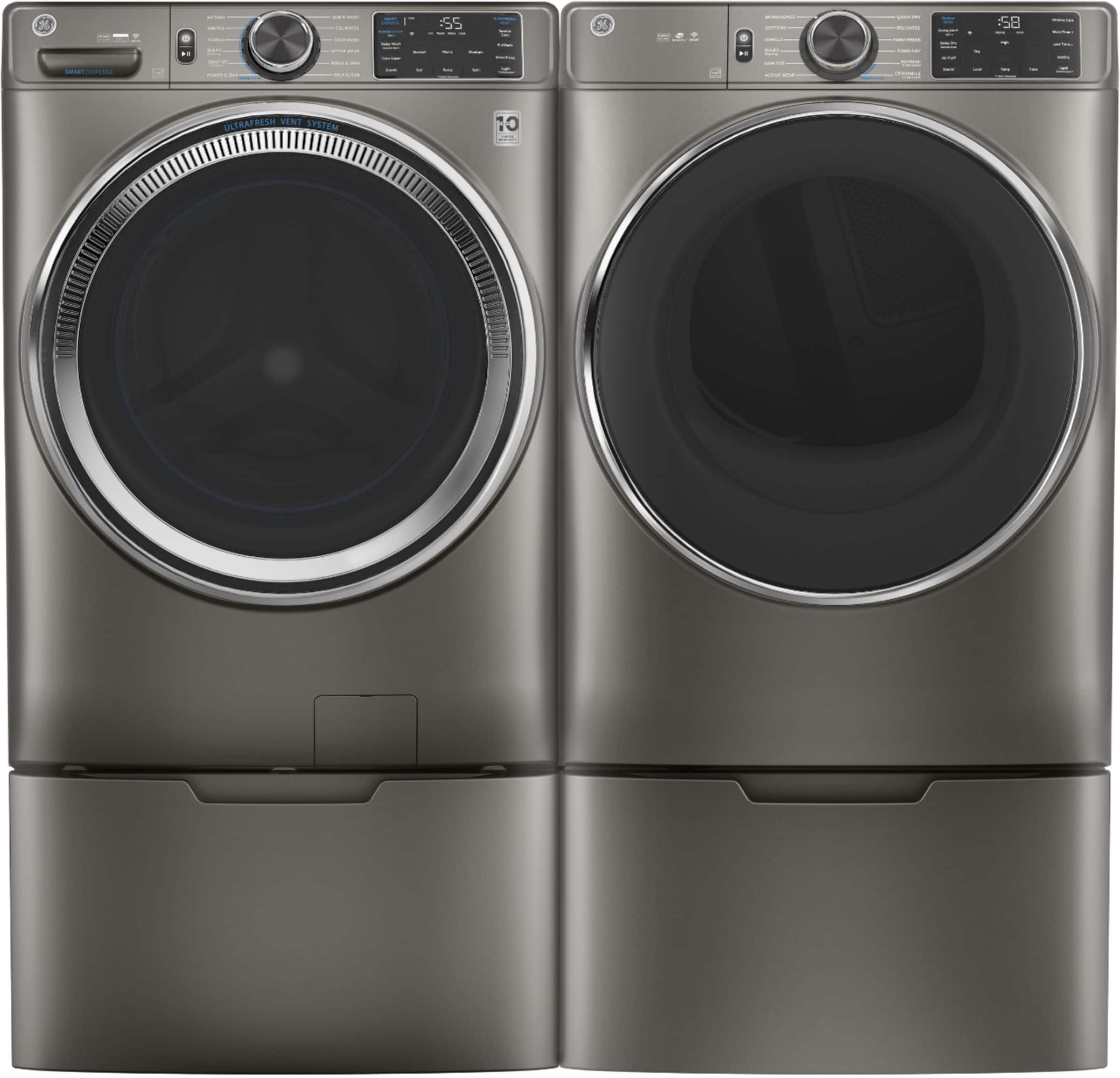 Alt View 3. GE - 4.8 Cu Ft High-Efficiency Stackable Smart Front Load Washer w/UltraFresh Vent, Microban Antimicrobial & SmartDispense - Satin Nickel.