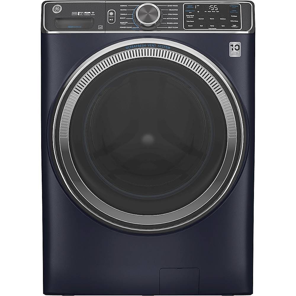 Front. GE - 5.0 Cu Ft High-Efficiency Stackable Smart Front Load Washer w/UltraFresh Vent, Microban Antimicrobial & 1-Step Wash+Dry - Sapphire Blue.