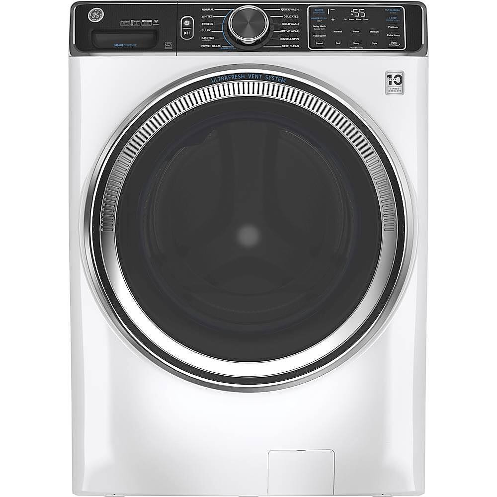 Front. GE - 5.0 Cu Ft High-Efficiency Stackable Smart Front Load Washer w/UltraFresh Vent, Microban Antimicrobial & 1-Step Wash+Dry - White.