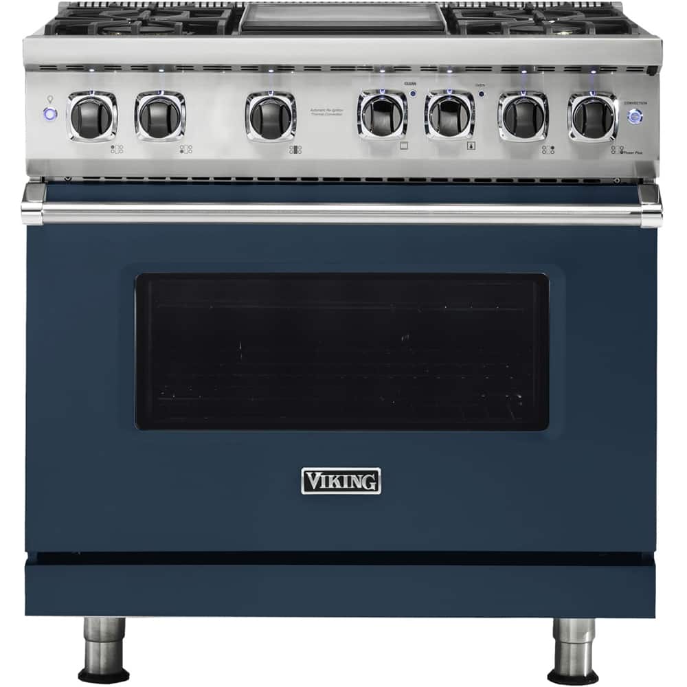 Front. Viking - 5-Series 5.6 Cu. Ft. Self-Cleaning Freestanding Dual Fuel Convection Range - Slate Blue.