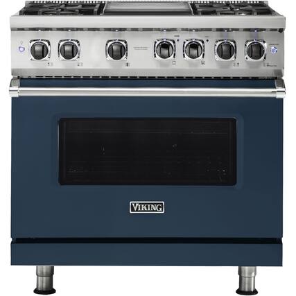 Front. Viking - 5-Series 5.6 Cu. Ft. Self-Cleaning Freestanding Dual Fuel Convection Range - Slate Blue.