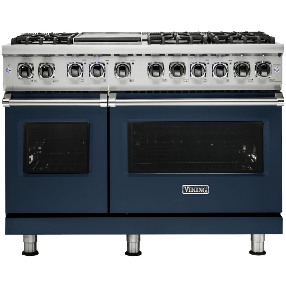 Viking – Professional 5 Series Freestanding Double Oven Dual Fuel Convection Range with Self-Cleaning – Slate Blue