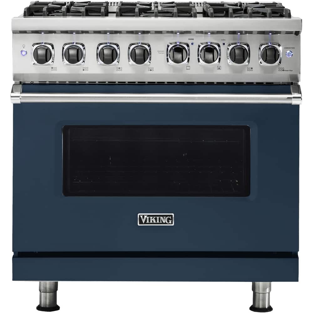 Front. Viking - 5-Series 5.6 Cu. Ft. Self-Cleaning Freestanding Dual Fuel Convection Range - Slate Blue.