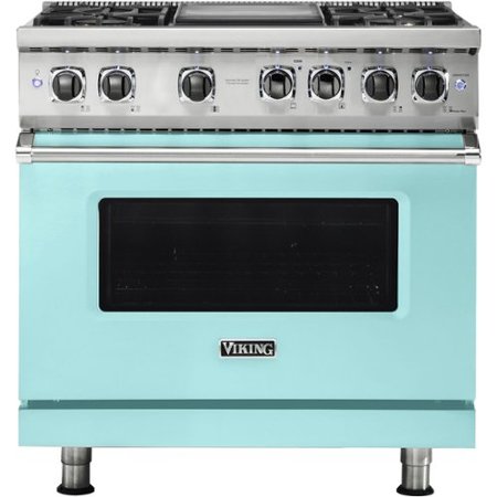 Viking - 5-Series 5.6 Cu. Ft. Self-Cleaning Freestanding Dual Fuel Convection Range - Bywater Blue