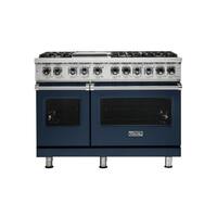 Viking - Professional 5 Series Freestanding Double Oven Dual Fuel True Convection Range with Self-Cleaning - Slate Blue - Front_Standard