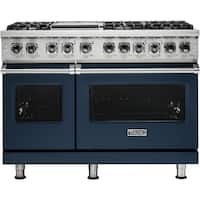 Viking - Professional 5 Series Freestanding Double Oven Dual Fuel True Convection Range with Self-Cleaning - Slate Blue - Front_Zoom