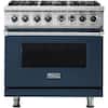 Front. Viking - 5-Series 5.6 Cu. Ft. Self-Cleaning Freestanding Dual Fuel Convection Range - Slate Blue.