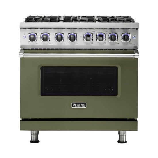 Viking – Professional 7 Series 5.6 Cu. Ft. Freestanding Dual Fuel True Convection Range with Self-Cleaning – Cypress Green