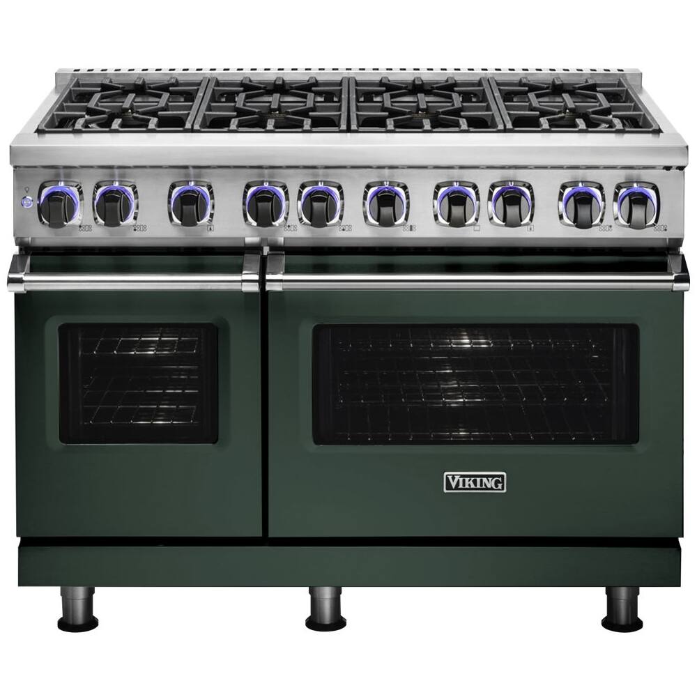 Front. Viking - VGR Freestanding 7-Series Gas 48"W Range - Blackforest Green.