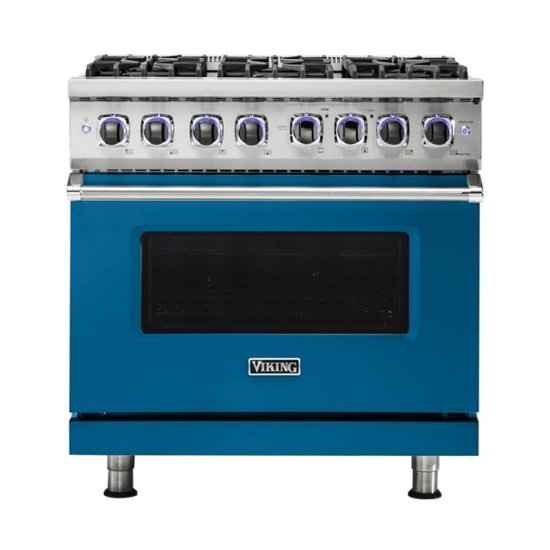 Viking – Professional 7 Series 5.6 Cu. Ft. Freestanding Dual Fuel True Convection Range with Self-Cleaning – Alluvial Blue