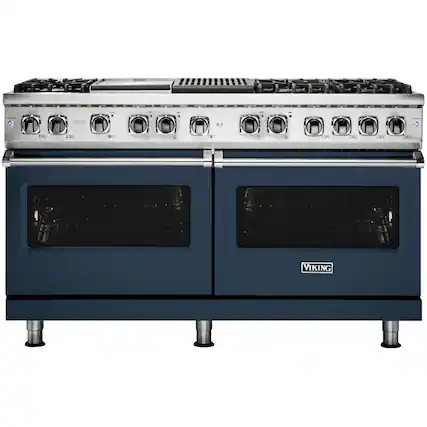 Front. Viking - 5-Series Dual Fuel Self-Clean 60"W Sealed Burner Range - Slate Blue.