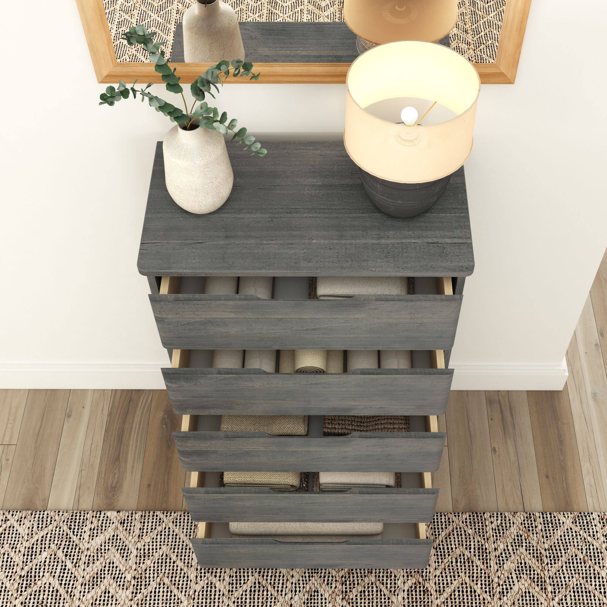 Alt View 8. Plank+Beam - Plank+Beam Modern Farmhouse 5 Drawer Dresser, Driftwood - Driftwood.