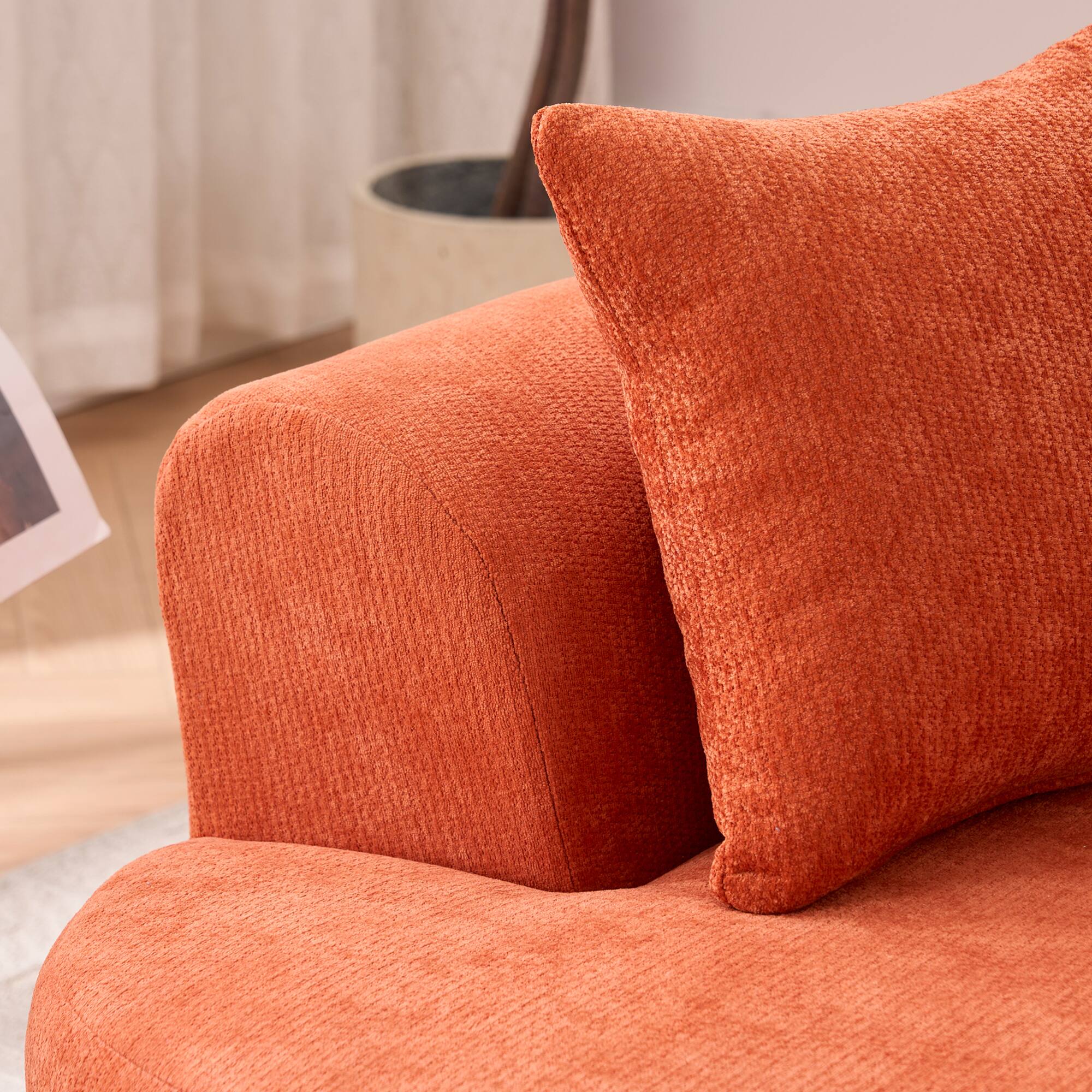 Alt View 1. GOODSILO - Modern Crescent-Shaped Sofa with Deep Cushions and Self-Inflating Foam, Three-Seater Design for Ultimate Comfort - Orange.