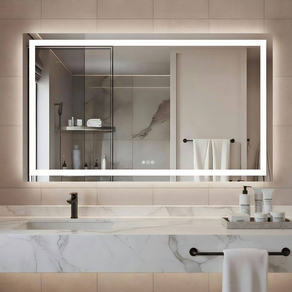 Alt View 10. Kadyn - 60x36 Inch Oversized Frameless Rectangle LED Bathroom Mirror with Bright LEDs.