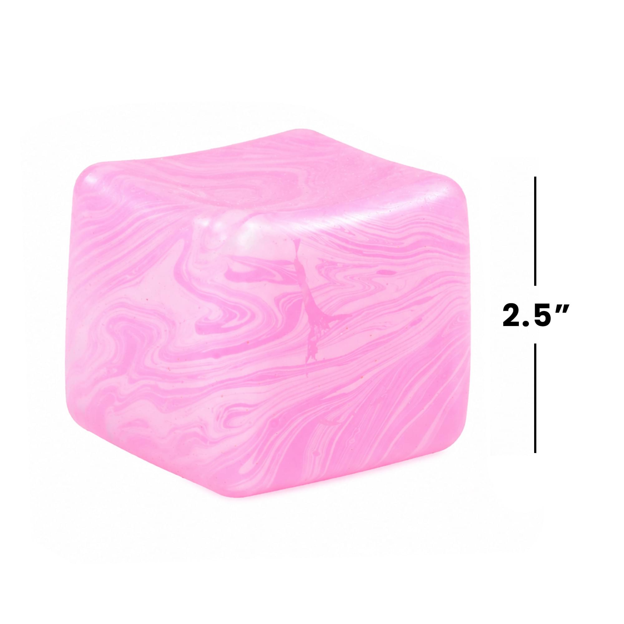 Alt View 1. Puka Creations - Marble Swirl Squishy Cube 2.5-Inch Stress Reliever | Pink & White - Pink.