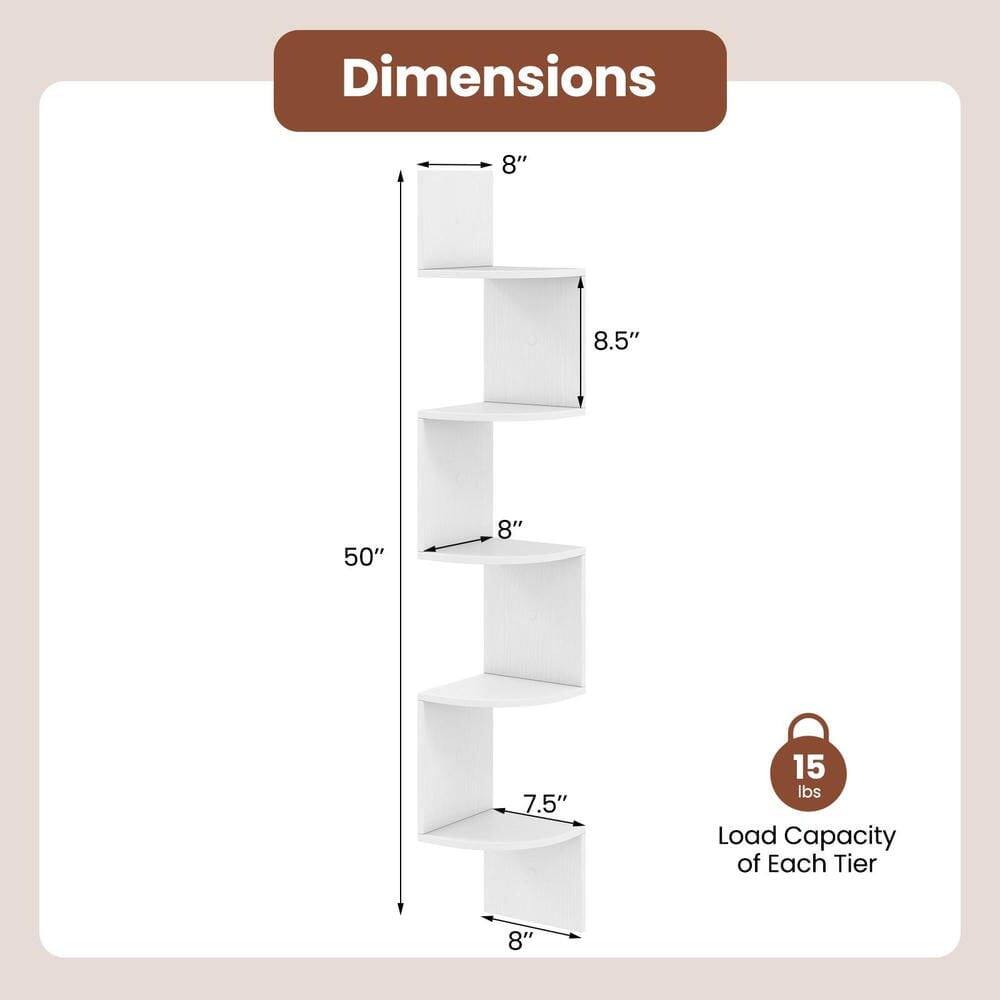 Dimensions:  
- Width: 8"  
- Depth: 8.5"  
- Height: 50"  
- Shelf Depth: 8"  
- Shelf Height: 7.5"  

Load Capacity of Each Tier: 15 lbs