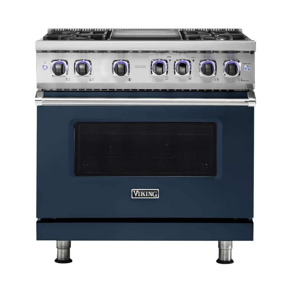 Front. Viking - Freestanding 7 Series Dual Fuel Self-Clean 36"W Range - Slate Blue.