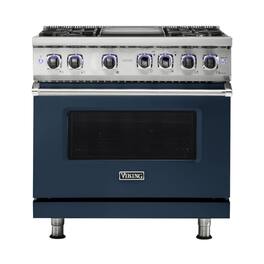 Viking - Freestanding 7 Series Dual Fuel Self-Clean 36"W Range - Slate Blue