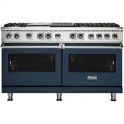 Front. Viking - 5-Series Dual Fuel Self-Clean 60"W Sealed Burner Range - Slate Blue.