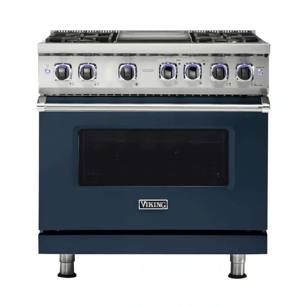 Viking - Freestanding 7 Series Dual Fuel Self-Clean 36"W Range - Slate Blue