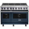 Front. Viking - 48"W 7-Series Dual Fuel Self-Clean Range-8 Burners-LP - Slate Blue.