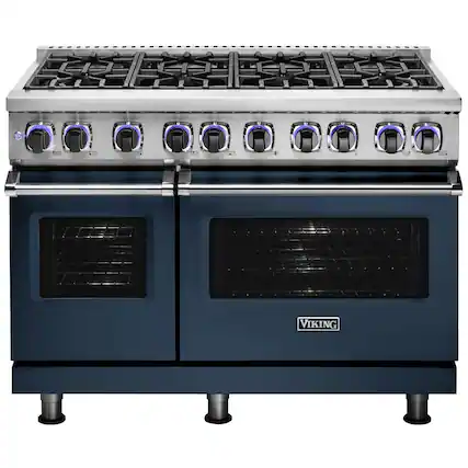 Front. Viking - 48"W 7-Series Dual Fuel Self-Clean Range-8 Burners-LP - Slate Blue.