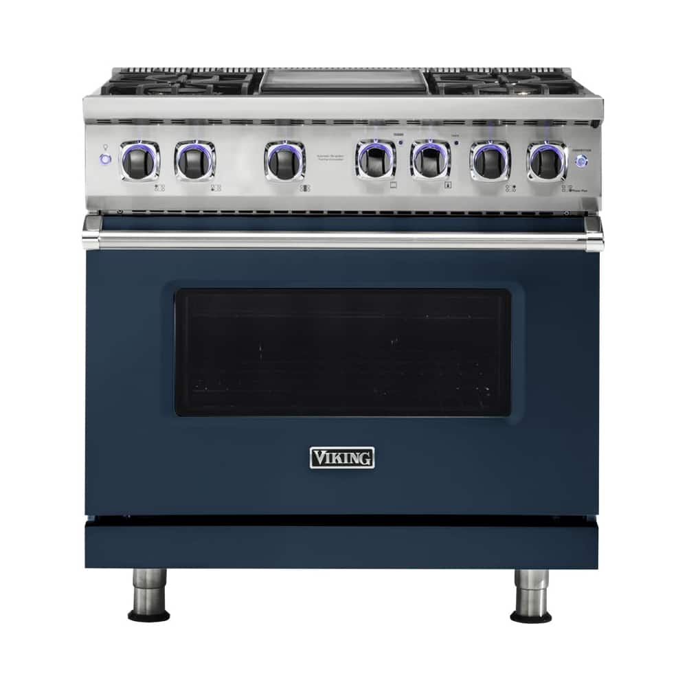 Front. Viking - VGR Freestanding 7-Series Gas 36"W Range - Slate Blue.