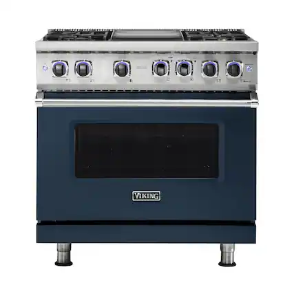 Front. Viking - VGR Freestanding 7-Series Gas 36"W Range - Slate Blue.