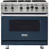 Front. Viking - Professional 5 Series 5.1 Cu. Ft. Freestanding Gas Convection Range - Slate Blue.