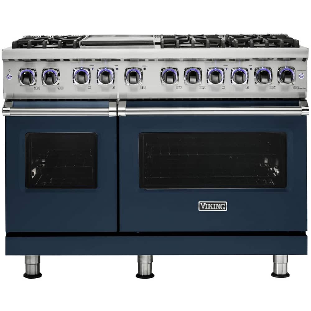 Front. Viking - VGR Freestanding 7-Series Gas 48"W Range - Slate Blue.