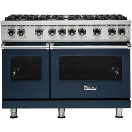 Front. Viking - Professional 5 Series 6.1 Cu. Ft. Freestanding Double Oven LP Gas Convection Range - Slate Blue.
