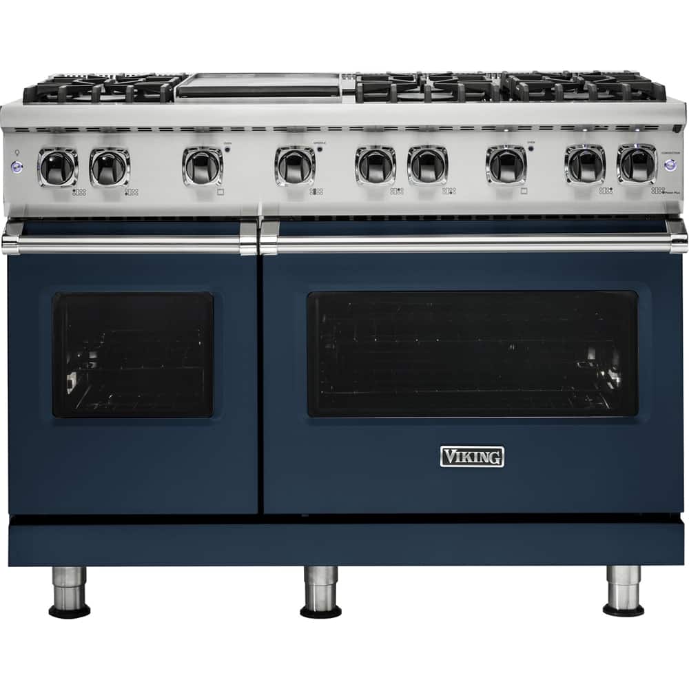 Front. Viking - Professional 5 Series 6.1 Cu. Ft. Freestanding Double Oven LP Gas Convection Range - Slate Blue.