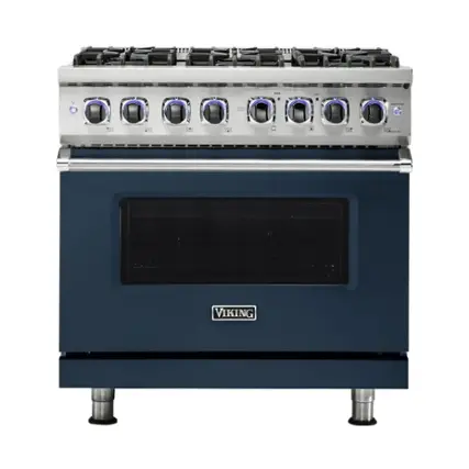 Front. Viking - VGR Freestanding 7-Series Gas 36"W Range - Slate Blue.