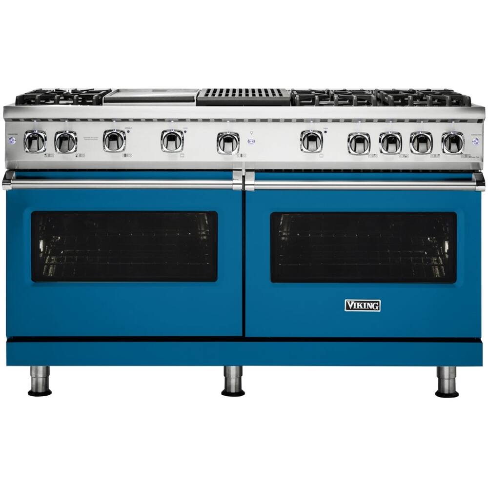 Front. Viking - Professional 5 Series 8 Cu. Ft. Freestanding Double Oven LP Gas Convection Range - Alluvial Blue.