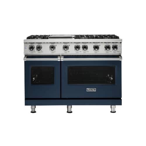 Front. Viking - Professional 5 Series Freestanding Double Oven Gas Convection Range - Slate Blue.