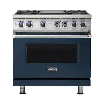 Front. Viking - VGR Freestanding 7-Series Gas 36"W Range - Slate Blue.