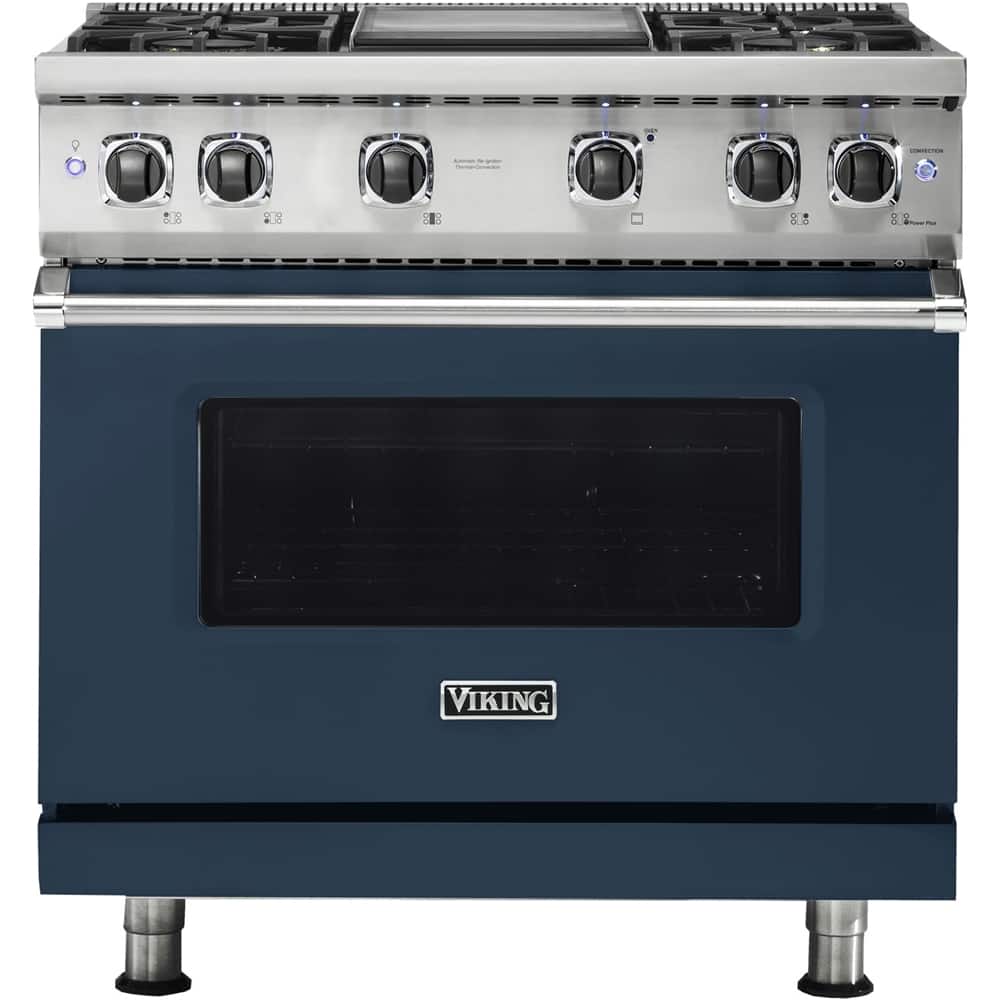Front. Viking - Professional 5 Series 5.1 Cu. Ft. Freestanding LP Gas Convection Range - Slate Blue.