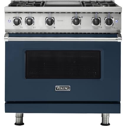 Front. Viking - Professional 5 Series 5.1 Cu. Ft. Freestanding LP Gas Convection Range - Slate Blue.