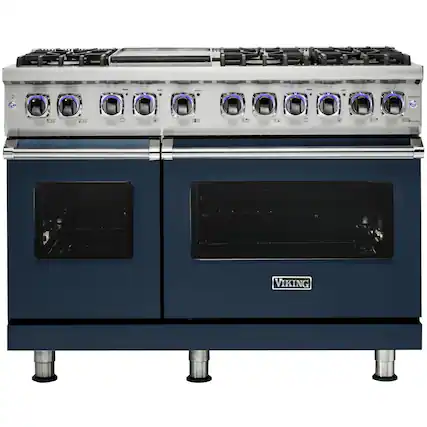 Front. Viking - VGR Freestanding 7-Series Gas 48"W Range - Slate Blue.