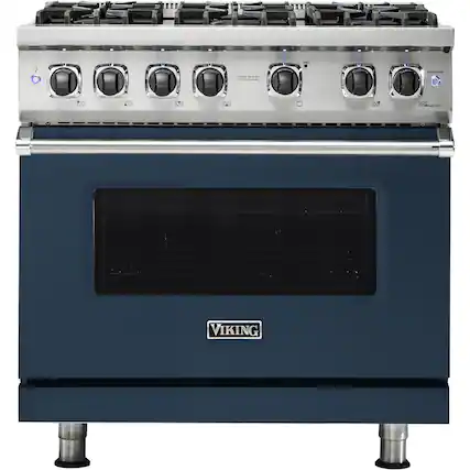 Front. Viking - Professional 5 Series 5.1 Cu. Ft. Freestanding Gas Convection Range - Slate Blue.