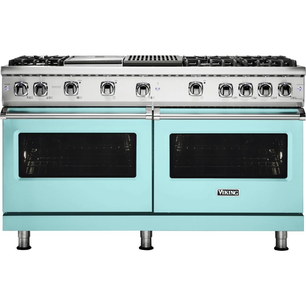 Front. Viking - Professional 5 Series 8 Cu. Ft. Freestanding Double Oven LP Gas Convection Range - Bywater Blue.